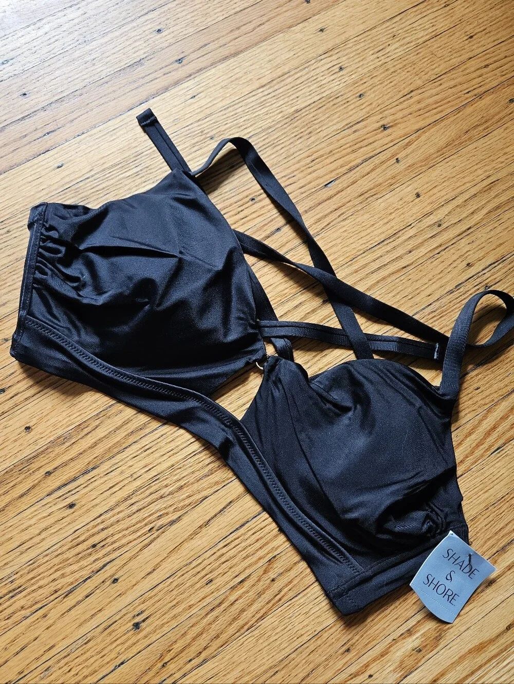Shade & Shore Black Triangle Bikini Top NWT Size 38DD Underwire Swim Top